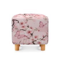 Jiueut Butterfly Cherry Blossom Print Ottoman Slipcover, Stretch Footrest Stool Cover for Ottoman Soft Foot Stool Covers Protector Elastic Bottom Non Slip Rectangular Ottomans Slip Covers