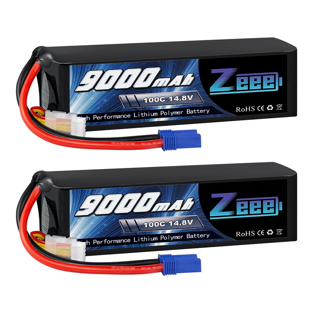 Zeee 14.8V Lipo Battery 4S 100C 9000mAh Battery EC5 Connector with Metal Plates for RC Car RC Truck Traxxas RC Tank RC Models 2 Packs