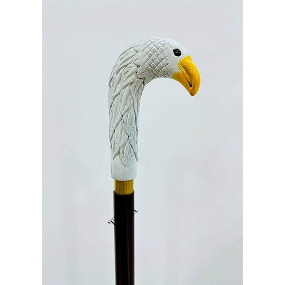 Beautiful Collectible Wooden Men's White Eagle Head Two Tier Treat Vintage Walking Cane Wooden Stick Nautical Cane Brown Wooden