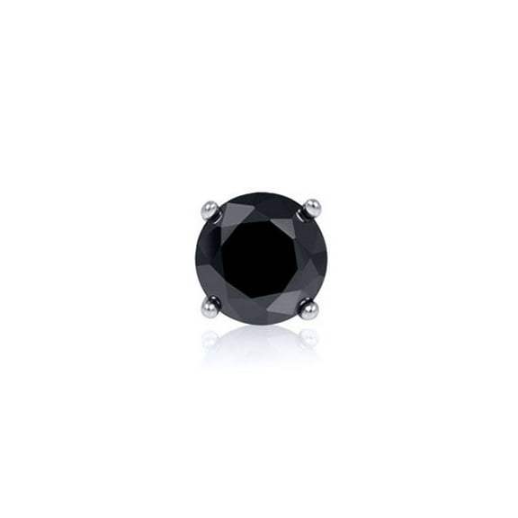 Gem Stone King 0.25ctw Round Black Diamond Single Stud Earrings for Women Men in Solid 14K White Gold