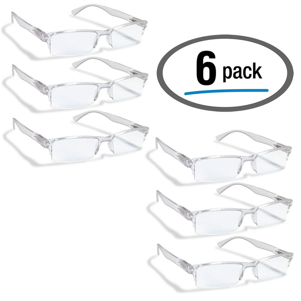 6 Pack Reading Glasses by BOOST EYEWEAR, Clear Half Rim Frames, for Men and Women, with Comfort