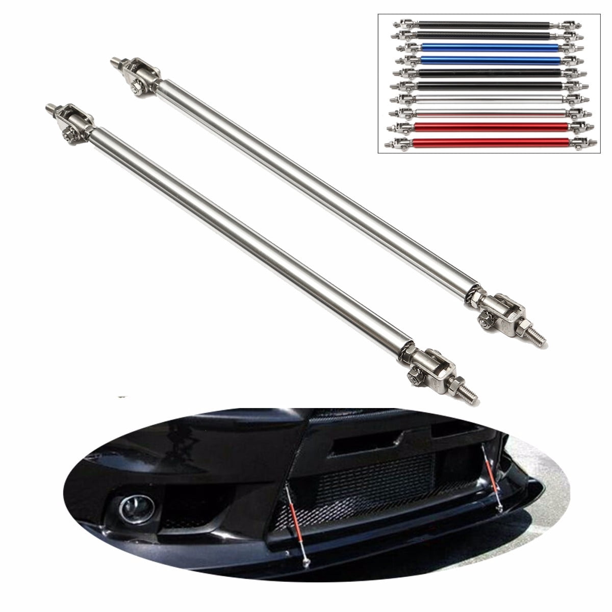 2X Red Stainless Steel Front Rear Frame Bumper Protector Adjustable Splitter Rod