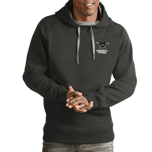 Men's Antigua Charcoal Las Vegas Desert Dogs Victory Pullover Hoodie