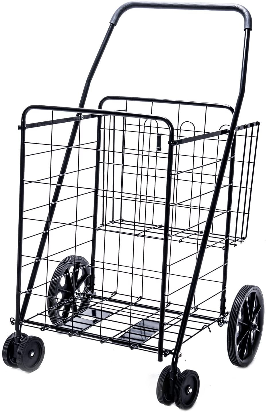 Front Swivel Spinning Wheels HIZLJJ Jumbo Folding Cart with Bonus Double Basket for Shopping Laundry Or Farmers Market