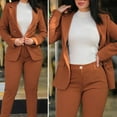 thumbnail image 5 of 2 Pcs/Set Lady Formal Coat Pants Set Turn-down Collar Double-breasted Long Sleeves Jacket Slim Fit Pure Color Trousers Casual Daily Wear Commuting Outfit, 5 of 8