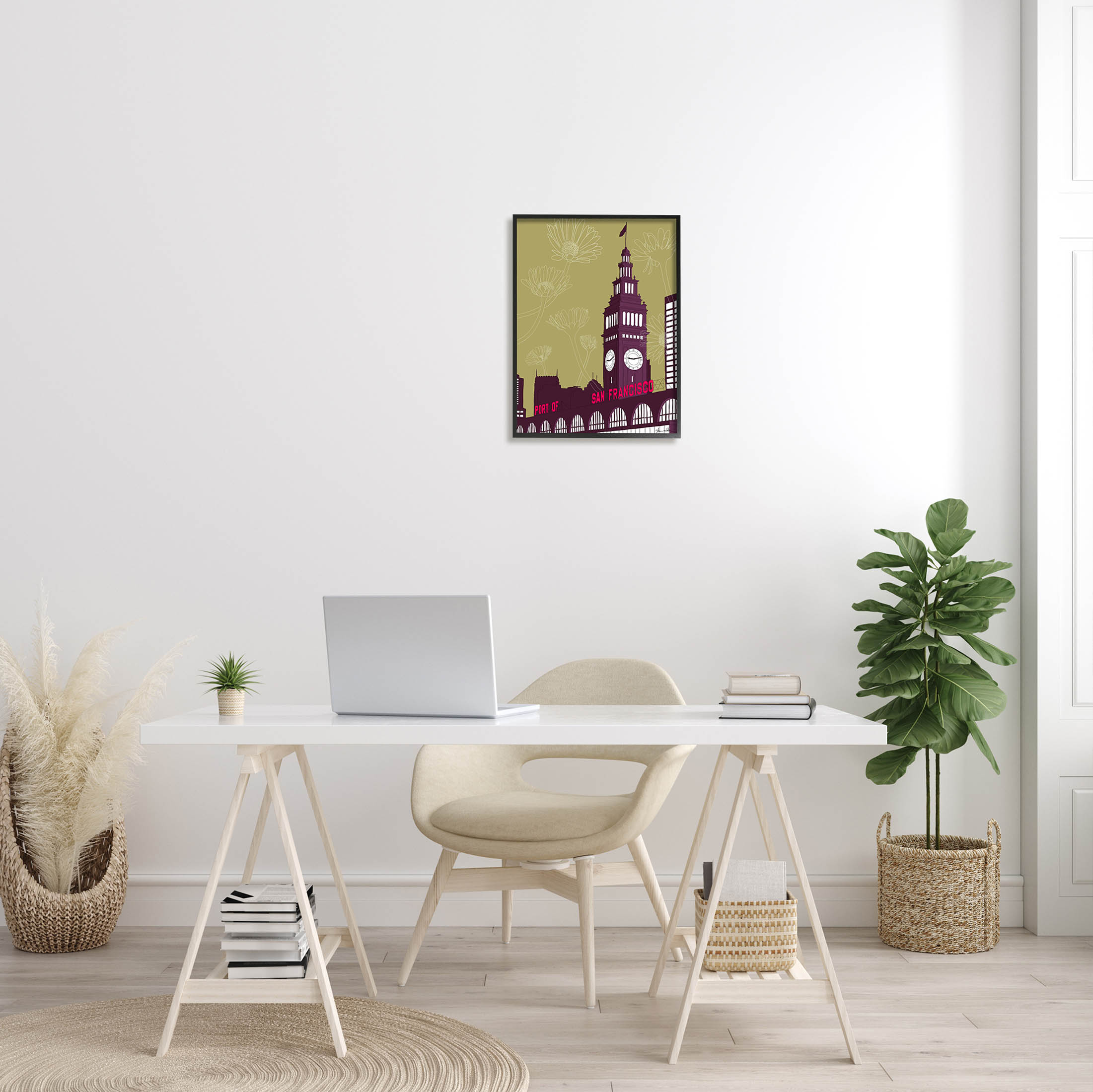 Stupell Industries Floral San Francisco City Graphic Art Black Framed Art Print Wall Art, Design by Shane Donahue