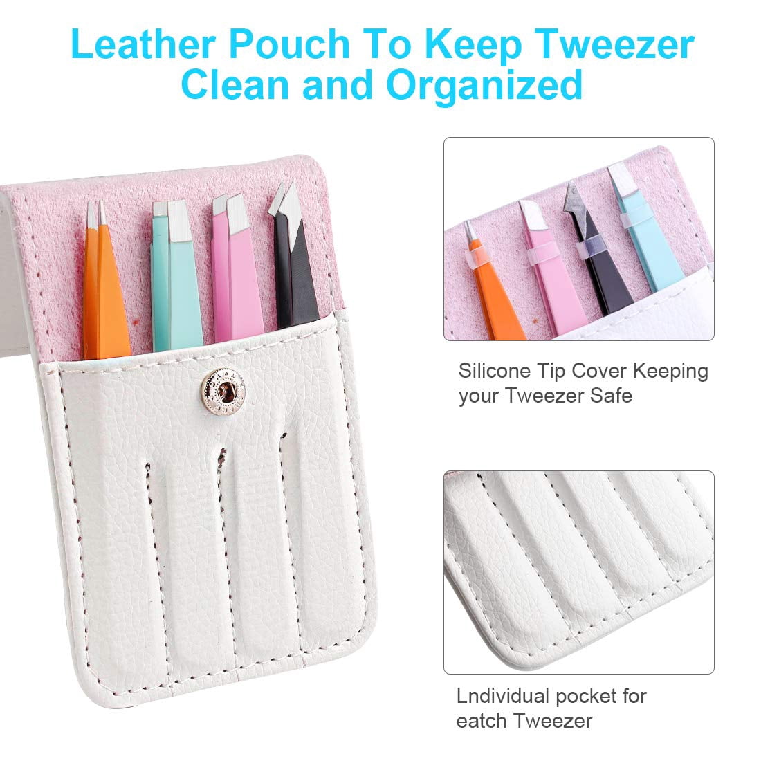 Eyebrow Tweezer Set, 4 Pcs Tweezers Set for Women, Precision Tweezer for Eyebrows with Curved Scissors for Ingrown Hair, Hair Plucking Daily Beauty Tools with Leather Travel Case
