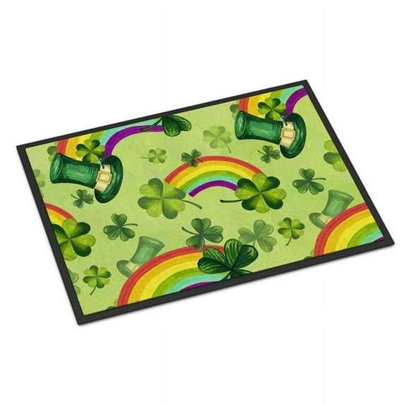 Watercolor St Patricks Day Lucky Leprechan Indoor or Outdoor Mat, 18 x 27 in.