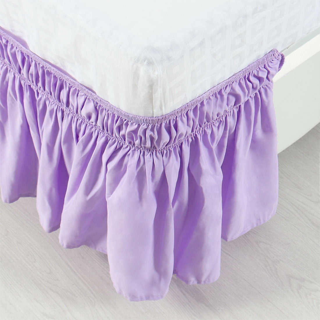 Unique Bargains Polyester Elastic Dust Ruffled Bed Skirt with 15" Drop Twin Light Purple