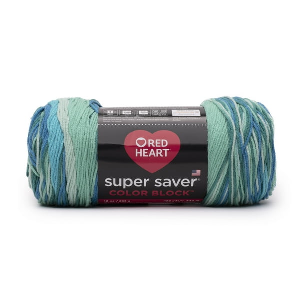Red Heart Super Saver Color Block 4 Medium Acrylic Yarn, Liquid Teal