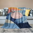 thumbnail image 2 of ONETECH Boho Mid Century Throws Blankets Blue Modern Abstract Throw Blanket Minimalist Sun Mountain Geometric Aesthetic Soft Warm Bed Bedding Women Blankets for Couch Bedroom Office, 2 of 6