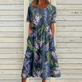 thumbnail image 2 of Robes de Printemps pour Femmes Décontractées Manches 3/4 Longue Robe Évasée Basique Plage Vacances Travail Maxi Robe 2025, 2 of 5