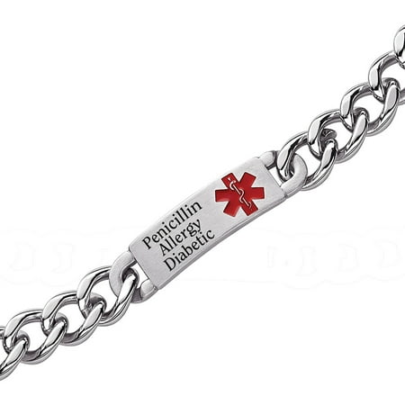 Personalized Stainless Steel Medical ID Bracelet, 9"