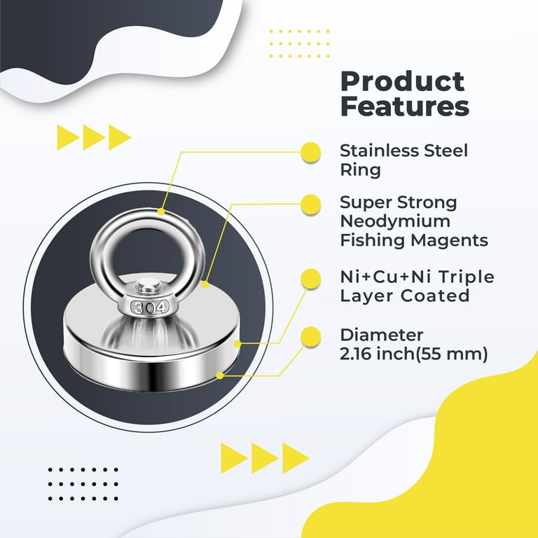 JEEXI Fishing Magnet, 224LB Neodymium Magnet, Strong Retrieval