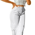thumbnail image 3 of TRUBKH Cargo Pants Women,joggers for Women,parachute Pants Woman,skinny Jeans for Women,pants for Women,daily Elastic Waist Pockets Straight Pants Pockets Cargo Long Trousers White M, 3 of 8