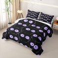 thumbnail image 3 of Manfei Kawaii Lines Cat Quilt Full, Cartoon Kitten Full Bedspread Sets, Black Purple, 3 Pieces, 1 Coverlet and 2 Pillowcases, 3 of 7