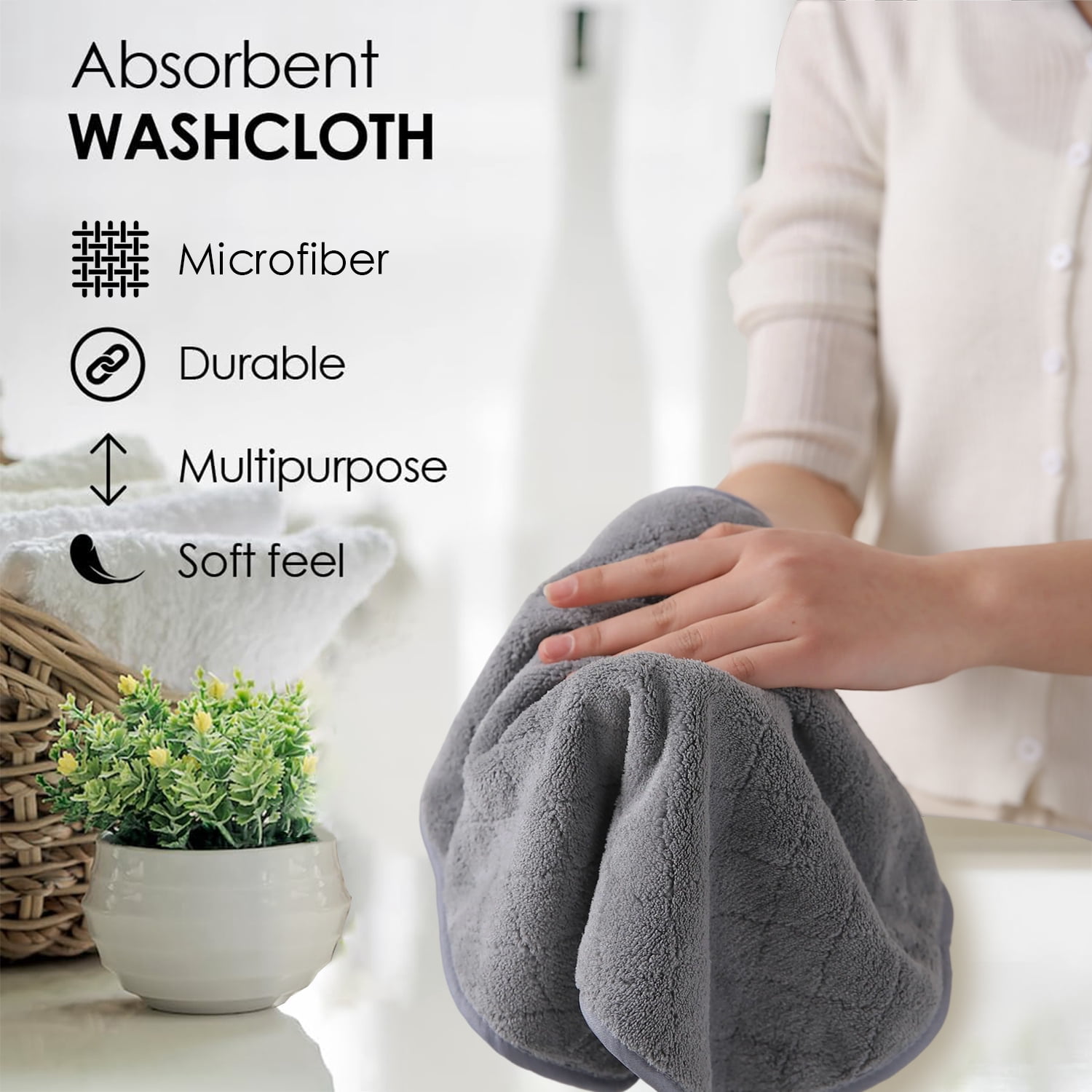 Beartech Microfiber Washcloths 24 Pack,13"x13" Quick Dry Ultra Soft and Highly Absorbent Washcloths for Bathroom,Kitchen Dish Towels -Dark Gray