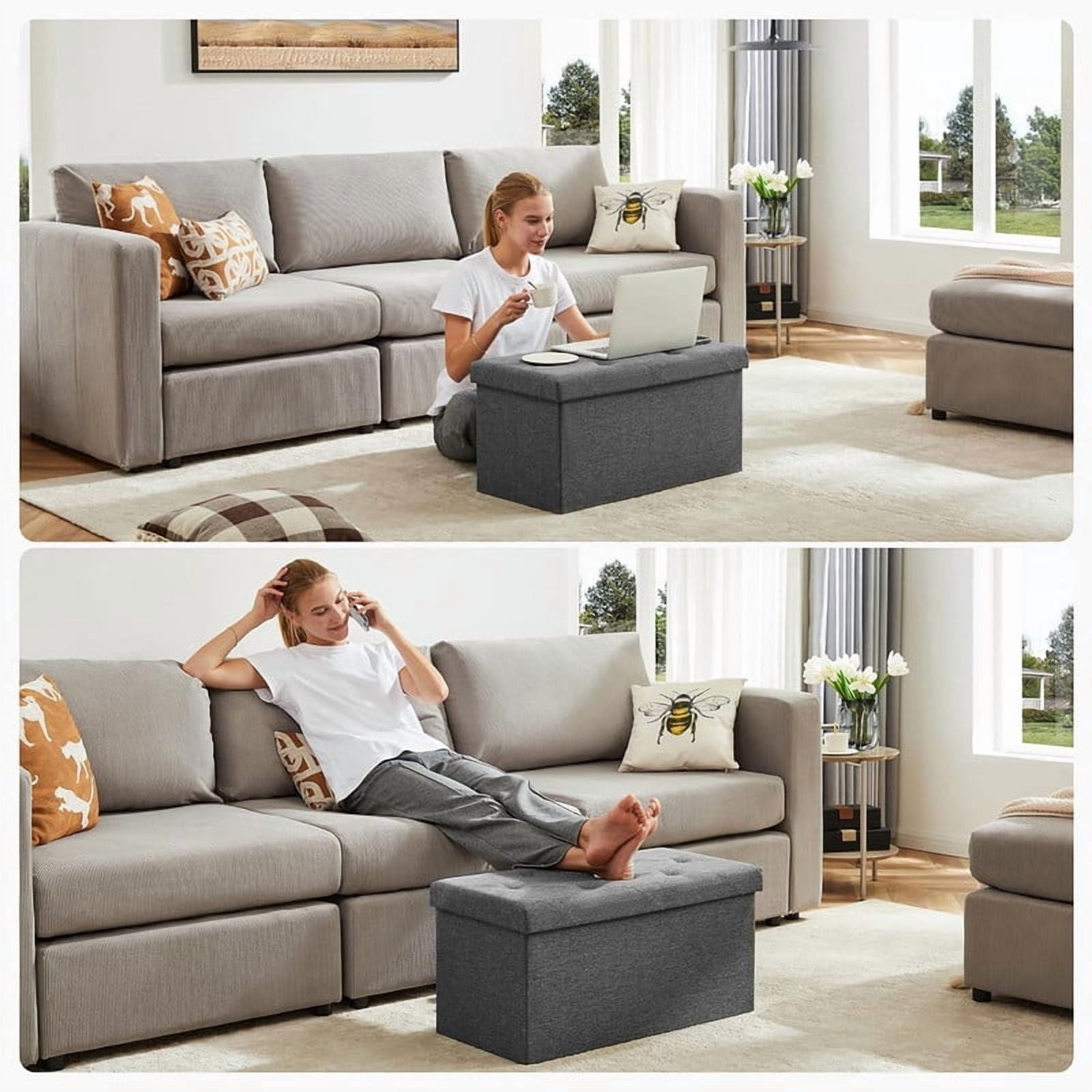 30 inch Storage Ottoman Bench, 30 inch Folding Storage Bench Ottoman, for Bedroom, Living Room, and Utility Room