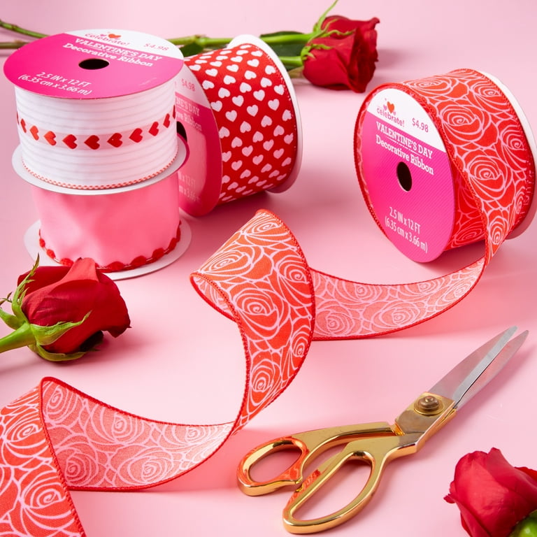 Valentine's Day Ribbon 12 Yards By Large Heart Printed And - Temu