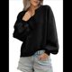 thumbnail image 3 of Sudadera Holgada Informal de Otoño para Mujer, con Cuello en V, Larga y Encaje, Estilo Farol, Estilo Corto Negro XL, 3 of 6