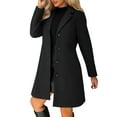thumbnail image 2 of Dwralegc Womens Pea Coat Outerwear Winter Plus Size Mid Long Outerwear Coats Trench Single Breasted Wool Blend Jackets Dress Balck Peacoat with Pockets Black S, 2 of 7