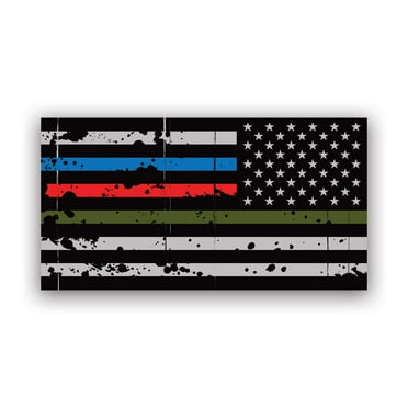 Reverse Thin Blue Line Police Firefighter Military Tattered Flag Sticker Decal - Self Adhesive Vinyl - Weatherproof - Made in USA - american firefighter fire america usa first responder america flags