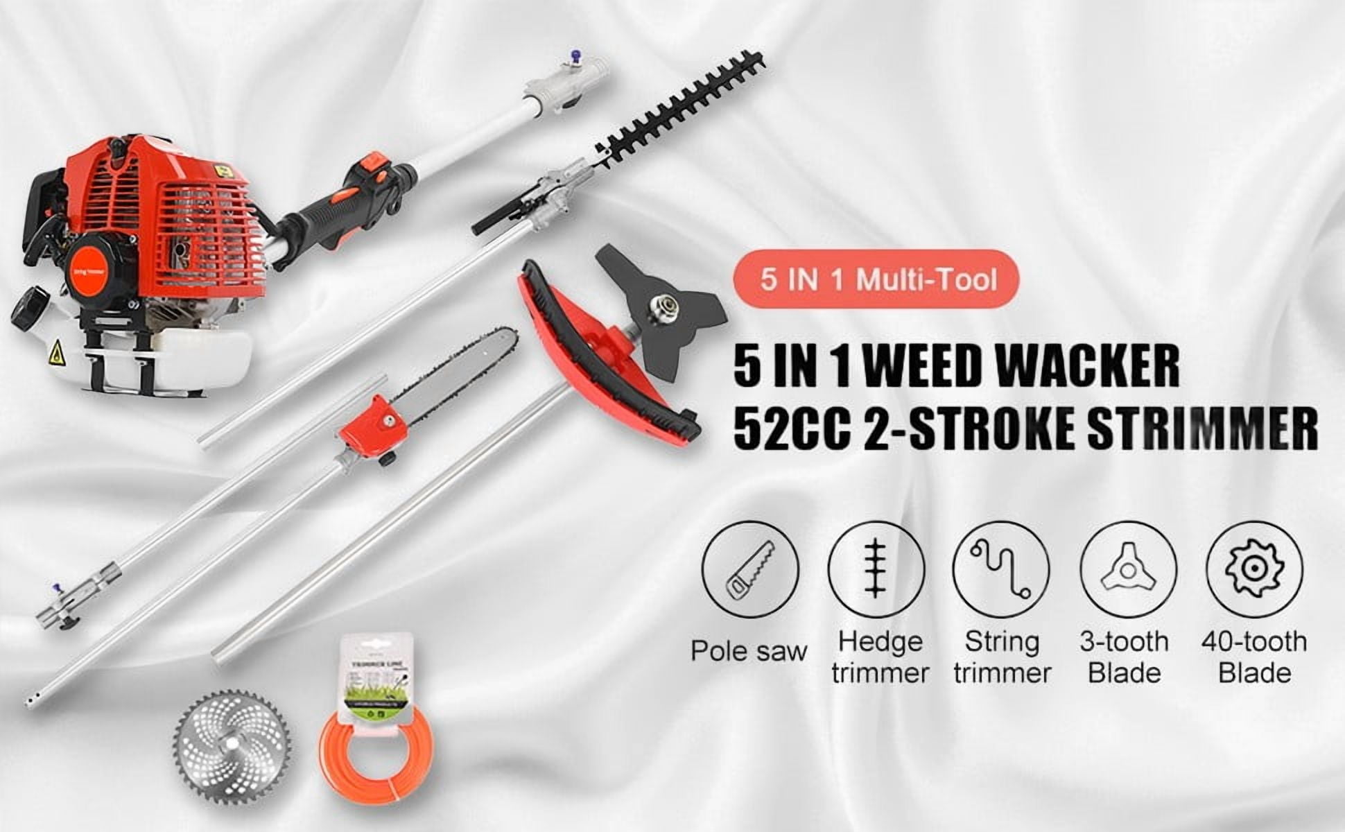 Seipouy Petrol Hedge Trimmer Chainsaw Brush Cutter, Gas Weed Wacker 52cc 2-Stroke Multi Tools Gas Lawn Mower Guard Accessories Hedge Trimmer Grass Trimmer Lawn Edger for Home Yard Garden 5 in 1