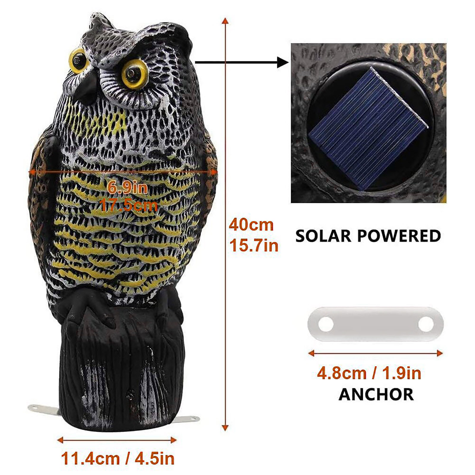 Ettsollp Owl Garden Statue Solar Light Induction Eyes Owl Sculpture Making Sound Figurines Indoor Outdoor Home Office Halloween Decoration Animal Ornament