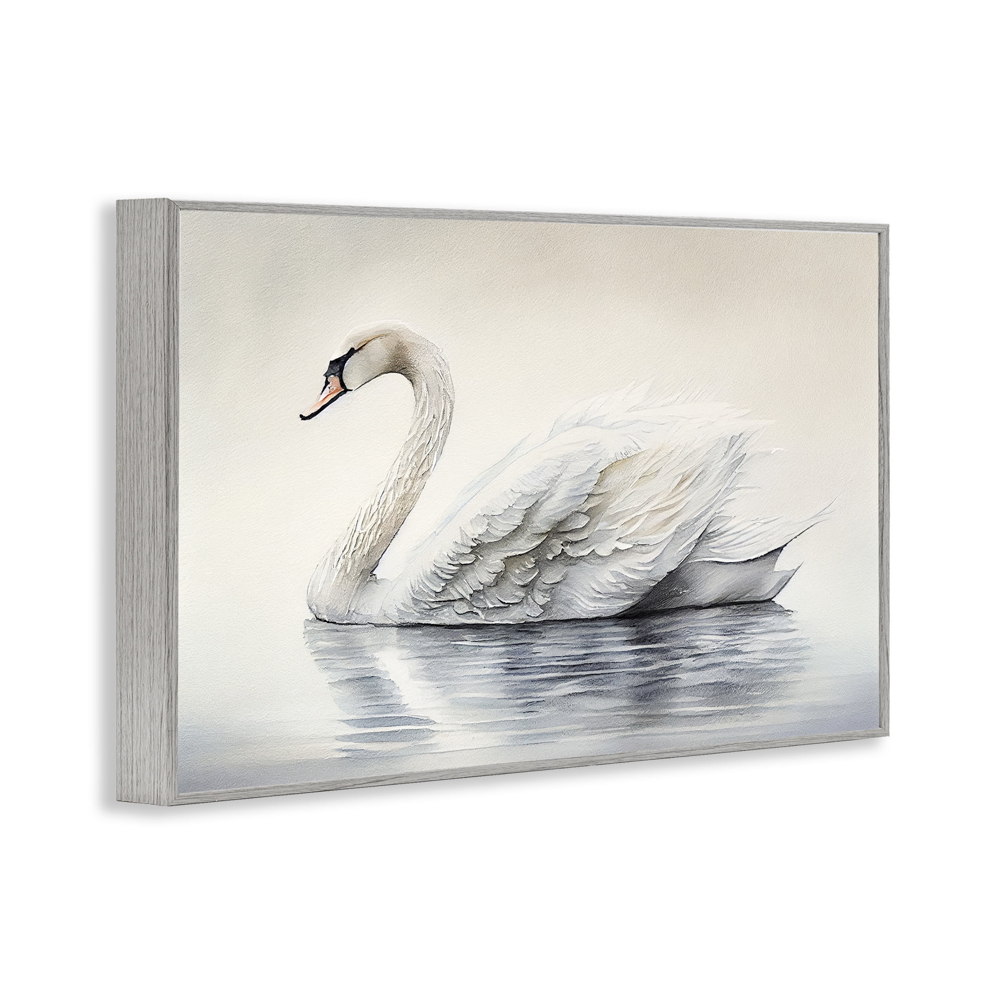 Elegant Floating Swan Gray Framed Giclee Art, design by Sasha