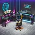 thumbnail image 3 of Tribesigns Gaming Desk with Monitor Shelf, 75 inch PC Computer Desk with LED Strip, Carbon Fiber Surface Gaming Table Gamer Workstation for Bedroom, Home Office, Black, 3 of 7