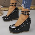 thumbnail image 3 of SACFOF Womens Studded Platform Wedge Pumps Round Toe Double Ankle Strap Buckle Closed Toe Dress Shoes for Party Office Evening, 3 of 6