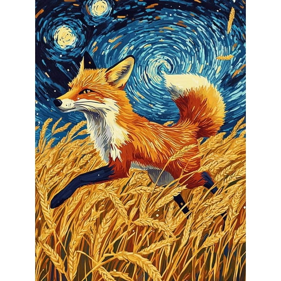 5D DIY Diamond Painting Set "Fox in the Field, Animals" Round Diamond Art Crafts for Adults, Suitable for Wall Decoration, Bedroom and Home Decoration