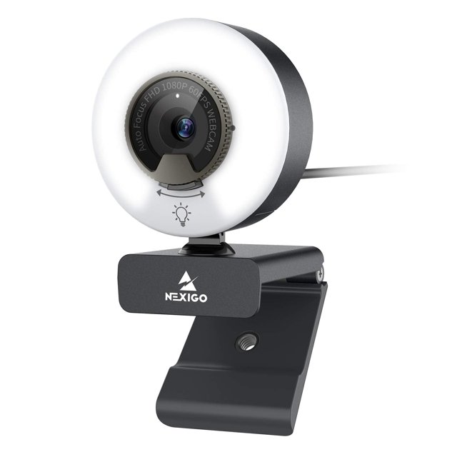 NexiGo N960E 1080P 60FPS Webcam with Light, Software Included, Fast AutoFocus, Built-in Privacy Cover, USB Web Camera, Dual Stereo Microphone, for Zo