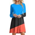 thumbnail image 2 of Robes d'Automne pour Femmes Col Rond Bloc de Couleur Robe à Manches Longues Décontractée Ample Tunique Évasée Mini Robes, 2 of 5
