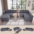 thumbnail image 6 of 146" Oversized U-Shaped Modular Sectional Sleeper Sofa, 5-Seat Convertible Couch with 8 Pillows, Corduroy Upholstery, Magazine Pocket, Dark Gray, 6 of 13