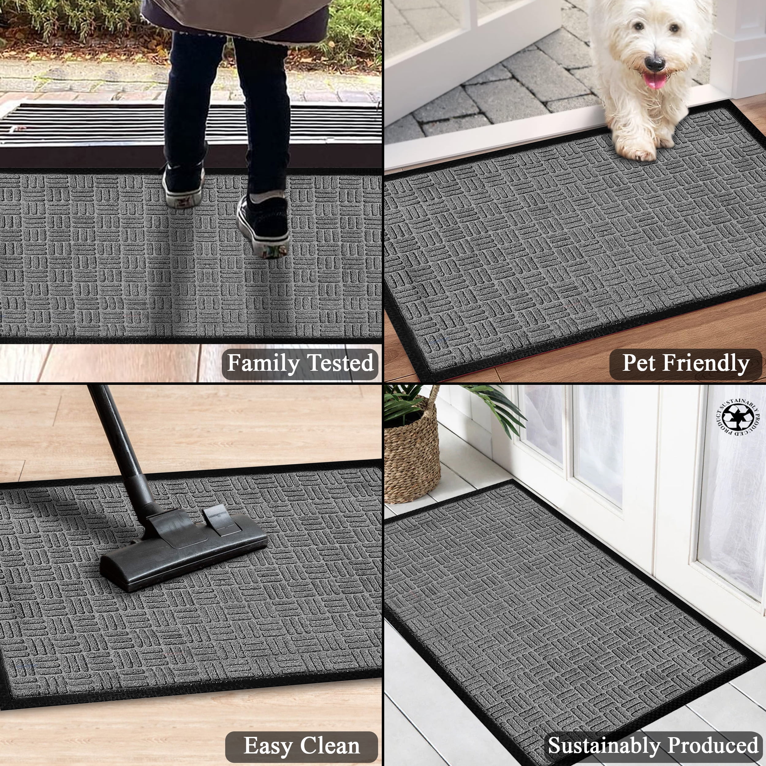 A1HC Indoor Outdoor Mat, Front and Back Entrance Welcome Mats, Large Front Door Patio Mats 24x36 Inches, Non-Slip Easy Clean Entrance Washable Large Size Doormats, Dark Grey