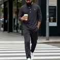 thumbnail image 6 of mihongmao Western Outfit for Men Solid-Color Casual Sporty Round-Neck Button Stand-Up Collar Long Sleeved Top Pocket Drawstring Long Pants Two Piece Set Dark Gray XL, 6 of 8