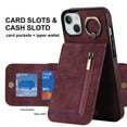 thumbnail image 4 of ELEHOLD for iPhone 14 Plus 6.7" Vintage Leather Wallet Case,Practical Card Holders RFID Blocking Zipper Wallet Kickstand Ring Holder Shockproof Anti-Scratch Case for Women Men,Winered, 4 of 8