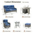 thumbnail image 2 of Planntonneo 7 Pieces Wicker Outdoor Patio Furniture Set with Fire Pit Table, 2 Swivel Rocking Chairs and Sofa with 6" Thick Cushion, 2 Ottomans and Rattan Table, Grey/Blue, 2 of 17