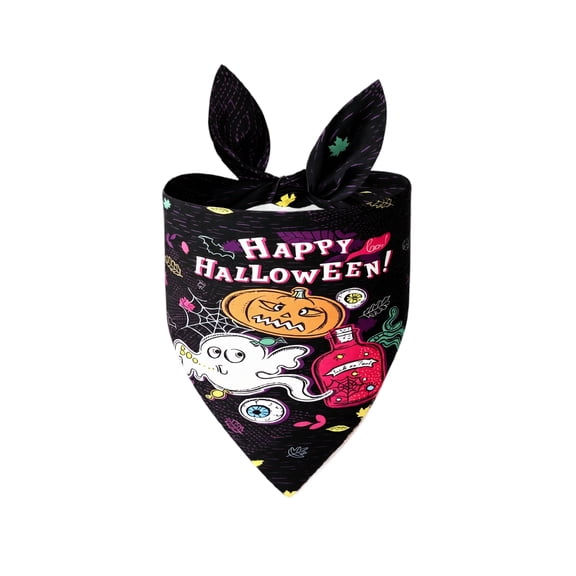 Halloween Double-Sided Plaid Pet Bandana Scarf, Skin-Friendly Breathable Poplin Poly-Cotton, Extra Large 4 Print Reversible for Cat Medium Large Dogs. Multicolor