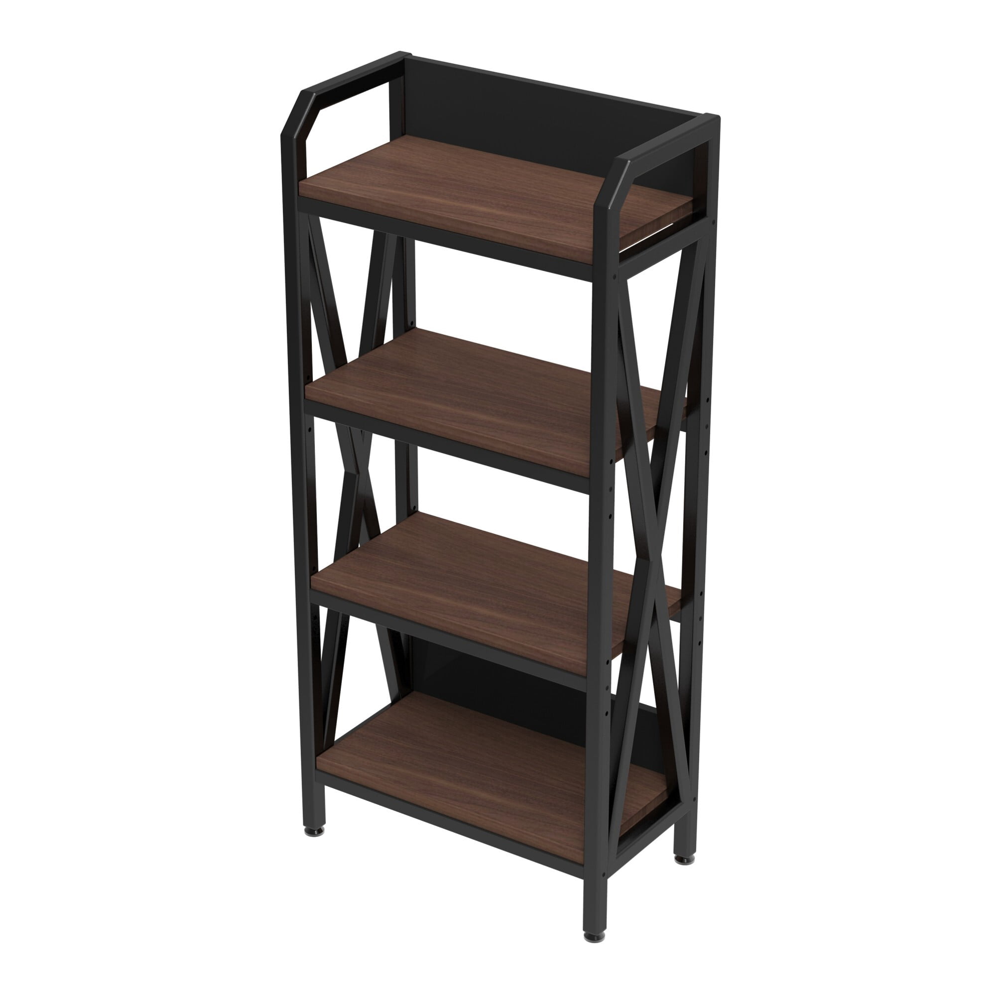 AENKYO 25.6" Wide 4-Tier Kitchen Storage Rack, Heavy-Duty Steel Frame with Rustic Wood Shelves, Metal Pantry Organizer, Black