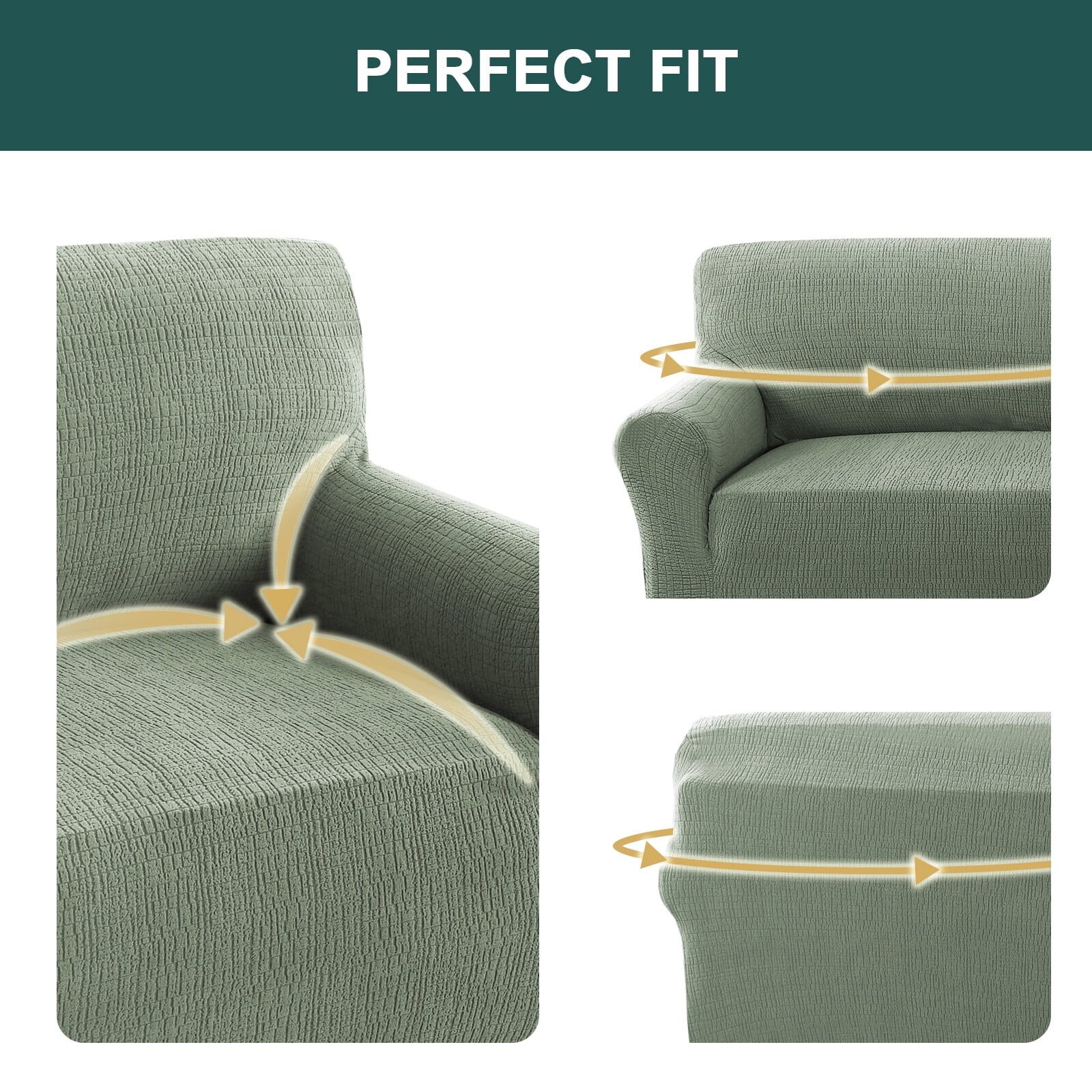 H.VERSAILTEX Premium Jacquard Stretch Sofa Cover with Waterproof Seat & Elastic Bottom Protection for Kids,Pets 1-Piece Furniture Protector Slipcover(Loveseat,Sea Grass)