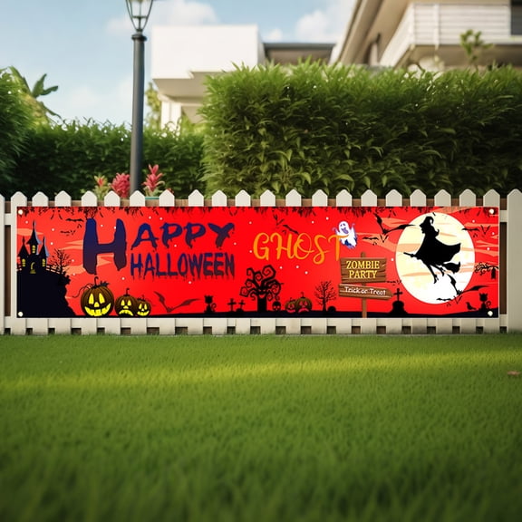 Halloween Hanging Banner Weather Resistant Holiday Yard Fence Banner With Grommets Happy Halloween Holiday Banner For Yard Home Indoor Outdoor Party Decoration(B-98"×19.68")
