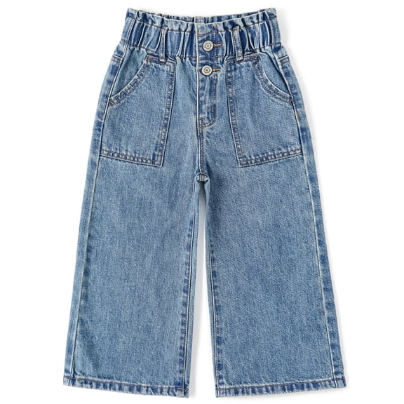 KIDSCOOL Little Toddler Girl Jeans Paperbag High Waist Wide Leg Denim Pants,LightBlue,4-5 Years