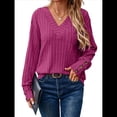 thumbnail image 2 of Camisas Tipo Túnica de Punto con Cuello en V, Larga y Botones Decorativos, Informales, Lisas, Suaves para Mujer Rosa Roja L, 2 of 9