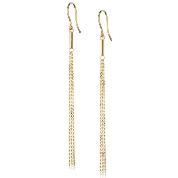 Au Naturale 14k Yellow Gold Tube Triple Strand Cable Chain Tassel Hook Earrings (2.8 inches long)