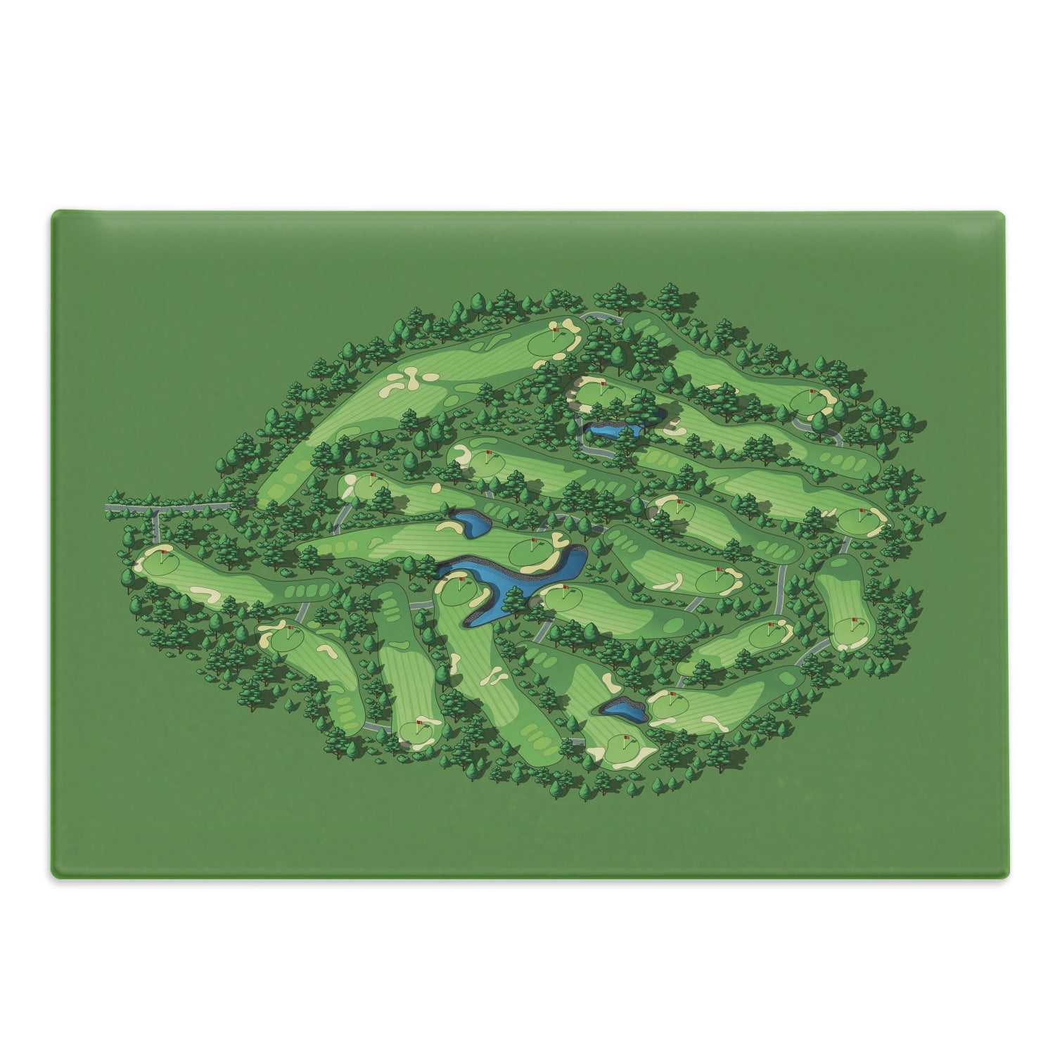Golf Cutting Board, Layout of a Setting with Water Hazards Trees Design