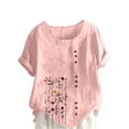 thumbnail image 1 of Pisexur Hauts en Coton et Lin Grande Taille pour Femmes, Décontractés, Été, Boho, Mode, Coupe Ample, Col Rond, Manches Courtes, T-Shirts Floraux pour Femmes P-5TG Rose, 1 of 5