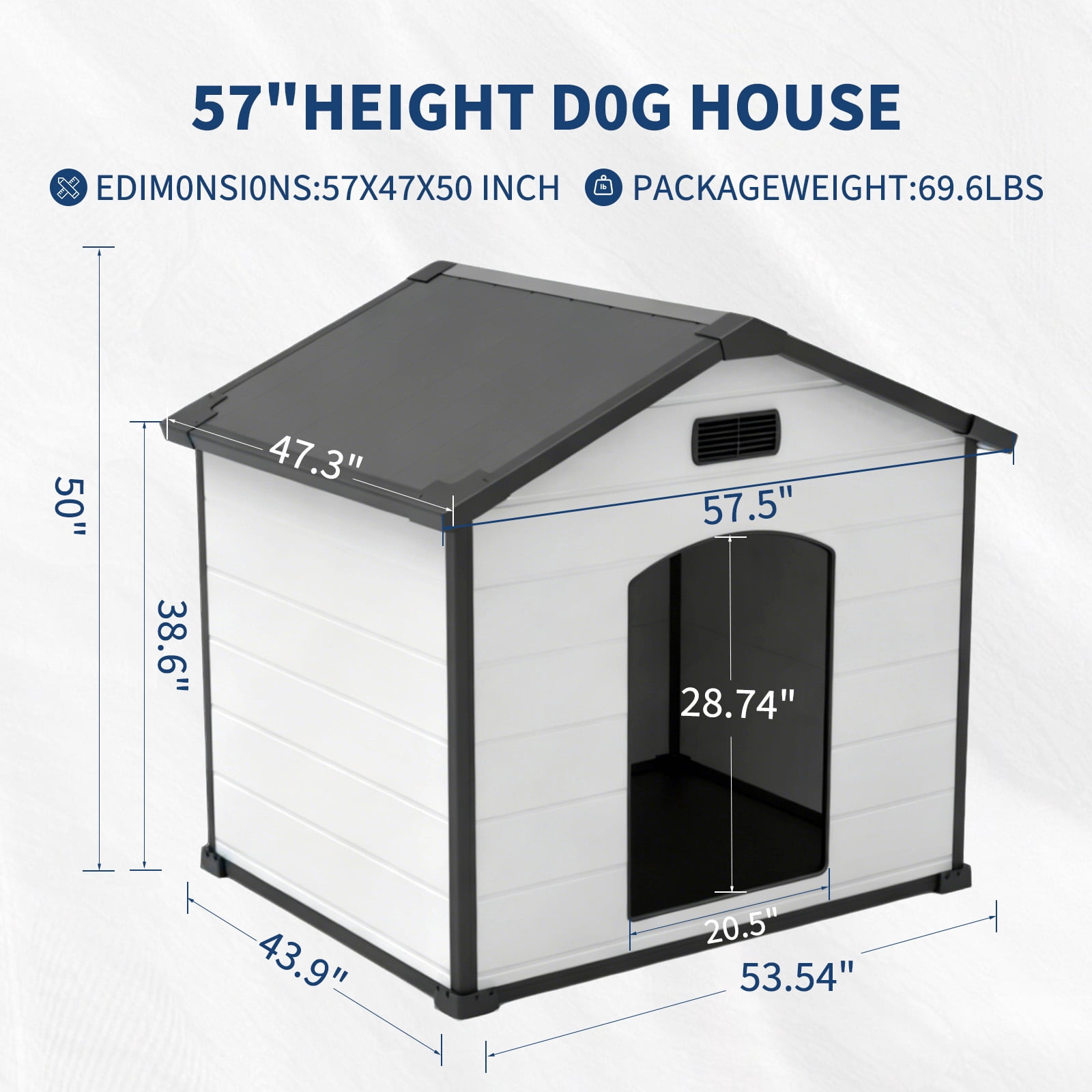 Garvee 57" Extra Large Dog House for Outdoor & Indoor, Waterproof Pet Kennel Shelter with Elevated Floor & Air Vents
