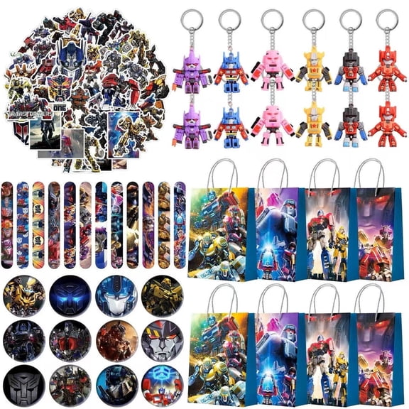 Transformers Party Favors,102 Pcs Transformers Themed Birthday Party Supplies - Transformers Party Keychain Gift Bags Slap Bracelets Stickers etc Transformers Stuffers for Party Decorations
